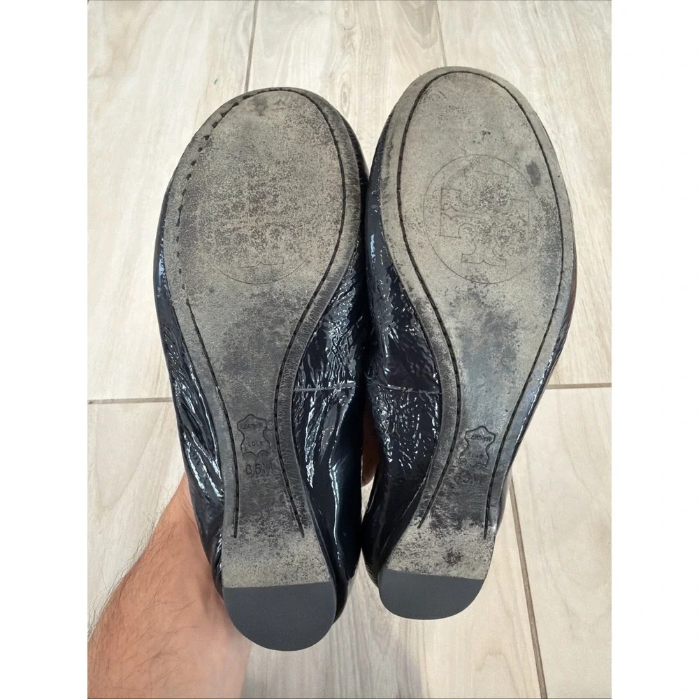 Tory  Burch Caroline Elastic Navy Blue Patent Leather Ballet Flat Sz 6.5   (229)